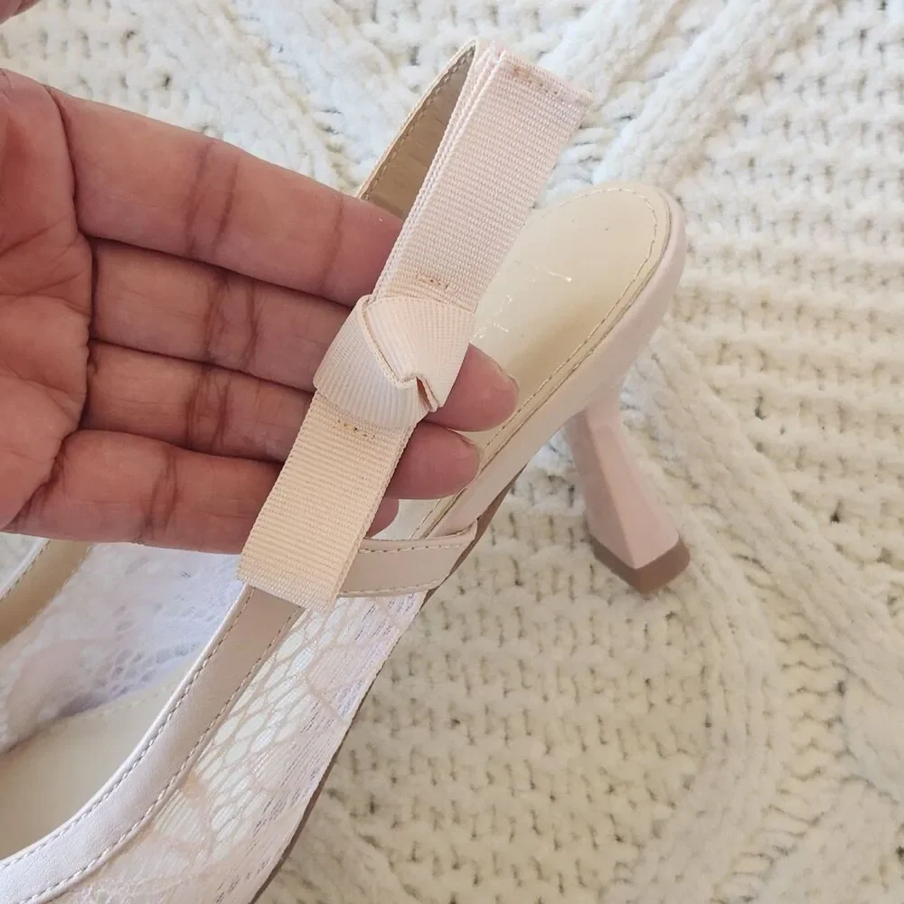 Nicole Miller Blush Pink Lace Pointed Slingback Kitten Heels Size 8 - Picture 3 of 7